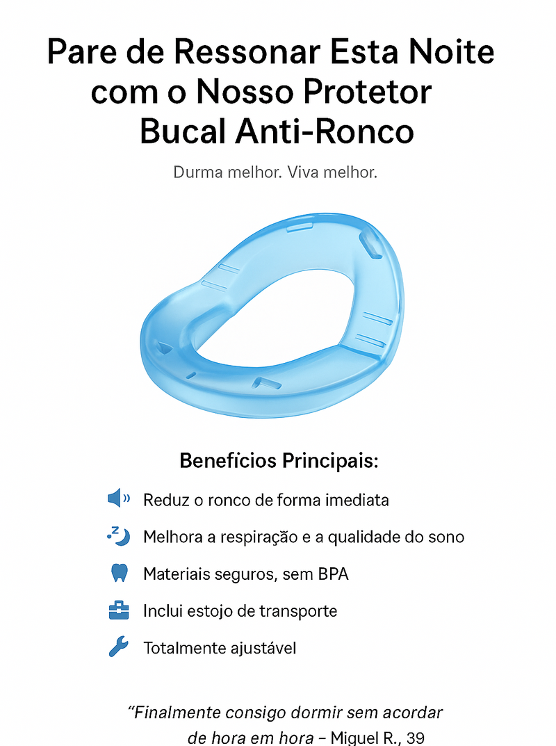 Protector Bucal Antirronquidos – Dispositivo de Avance Mandibular en Silicona de Grado Alimenticio, Unisex, Transparente