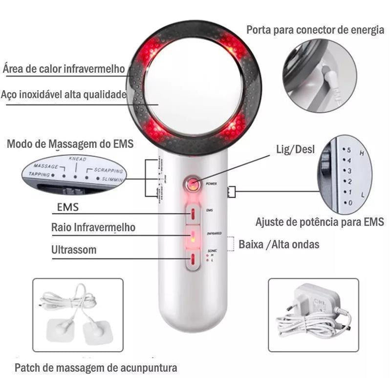 Aparelho de de Cavitação Ultrassônica Led 3  em 1 -  UltraLipo®